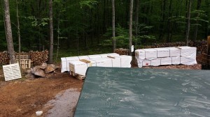 staging of Timberhaven materials, delivery day, log homes, log cabin, custom built log home, laminated, kiln-dried