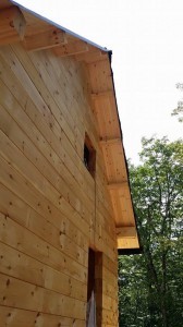 soffit area with tongue & groove, log home under construction, custom built log home, Timberhaven, kiln dried, laminated, heavy timbered system