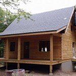 shingles on newly constructed roof, beam & purlin roof system, custom built log home, weather-tight package, laminated, kiln-dried, Timberhaven Log Homes