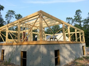 post & beam home, under construction, heavy timber, Timberhaven log homes, log cabins