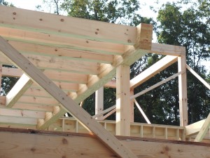 6x12 loft joists notched into oversized glu-lam, post and beam home, under construction, Timberhaven Log Homes, log home, log homes, log cabin, laminated, kiln dried