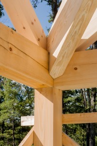 heavy timber rafters and compound cuts, post and beam home design, under construction, log homes, log cabins, log kits, Timberhaven, laminated, kiln dried, glu-lam