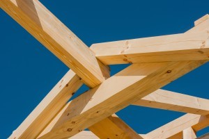 heavy timber rafters from ridge beam in roof system, post and beam home design, under construction, log homes, log cabins, log kits, Timberhaven, laminated, kiln dried