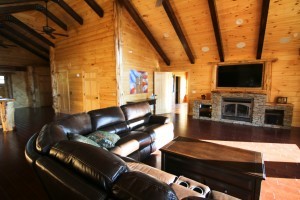 log great room with contrasting beams, Timberhaven log home in Ararat, VA, JB Kerns wounded warrier project, honored to support, Timberhaven Log Homes, log home, log cabin, log cabins, log kits, laminated, kiln dried