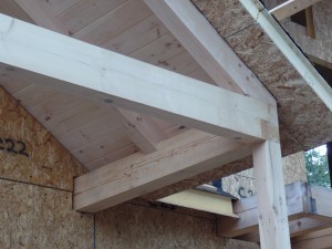 compound cuts and tongue and groove on porch, White Pine, post and beam porch, under construction, solid wood home, log homes, log cabins, log cabin kit, Pennsylvania home, Timberhaven, laminated, kiln dried