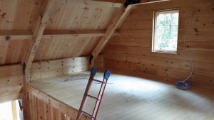 2x6 tongue and groove loft flooring, log cabin, log homes, log cabin homes, Timberhaven, under construction, laminated, kiln dried, Pennsylvania manufacturer