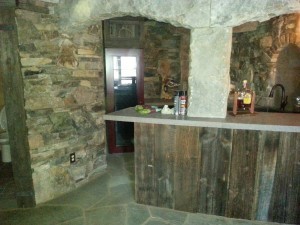 custom stone work and bar boards in finished high-end basement, Timberhaven Log Homes, Valley View, floor plan ideas, complete customization, laminated logs, engineered logs, kiln dried logs, design services, Pennsylvania, log homes, log cabins, log cabin kits, log cabin homes, log home packages