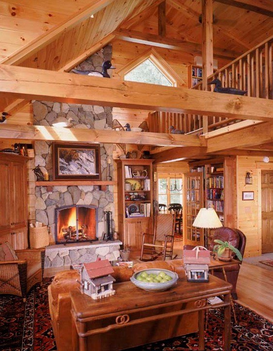 Log Home Interior Finishes Full Masonry Fireplace