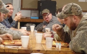 Randy making silly face during employee lunch, employee spotlight, Randy Beachel, Timberhaven Log Homes, log homes, log cabin homes, log cabins, post and beam homes, timberframe homes, timber frame homes, laminated logs, engineered logs, floor plan designs, kiln dried logs