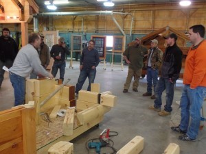 crew seeing how to build a log home, log home builders, Timberhaven Log Homes, log homes, log cabin homes, log cabins, post and beam homes, timberframe homes, timber frame homes, laminated logs, engineered logs, floor plan designs, kiln dried logs