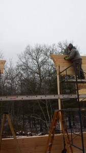 builders stacking gable end logs, two story log home construction, solid log gables, Timberhaven Log Homes, log homes, log cabin homes, log cabins, post and beam homes, timberframe homes, timber frame homes, laminated logs, engineered logs, floor plan designs, kiln dried logs, Flury Builders, Joe Walsh, Timberhaven local reps, log homes in Massachusetts, log homes in Rhode Island, MA, RI, log home builders