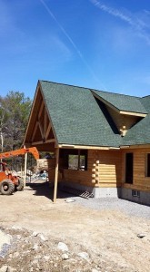 shingles on new log home in RI, log home roof, Timberhaven Log Homes, log homes, log cabin homes, log cabins, post and beam homes, timberframe homes, timber frame homes, laminated logs, engineered logs, floor plan designs, kiln dried logs, Flury Builders, Joe Walsh, Timberhaven local reps, log homes in Massachusetts, log homes in Rhode Island, MA, RI, log home builders