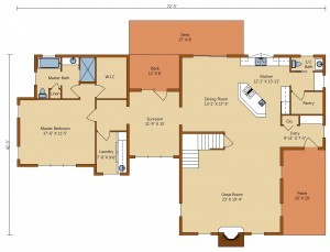 Cheyenne first level floor plan, Timberhaven Log Homes, log homes, log cabin homes, log cabins, post and beam homes, timberframe homes, timber frame homes, laminated logs, engineered logs, floor plan designs, kiln dried logs, Timberhaven local reps, log home builders, log home design, PA log homes, Pennsylvania log homes, log home design center, post and beam