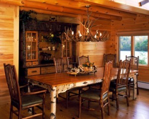 birch dining room furniture in log home, Warm Thanksgiving wishes, Log home kitchens, Timberhaven Log Homes, log homes, log cabin homes, log cabins, post and beam homes, timberframe homes, timber frame homes, laminated logs, engineered logs, floor plan designs, kiln dried logs, Timberhaven local reps, log homes in PA, log home builders, give thanks, thank you