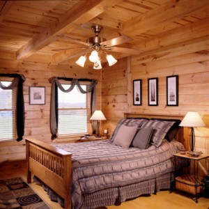 bed in log home, valley view I, valley view I special offer, log homes, log cabin homes, log cabins, post and beam homes, timberframe homes, timber frame homes, laminated logs, engineered logs, floor plan designs, kiln dried logs, Timberhaven local reps, log homes in Pennsylvania, log homes in PA, Timberhaven Log Homes, Timberhaven Log & Timber Homes