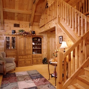 wooden stair system in log home, Log stair system, log homes, log cabin homes, log cabins, post and beam homes, timberframe homes, timber frame homes, laminated logs, engineered logs, floor plan designs, kiln dried logs, Timberhaven local reps, log homes in Pennsylvania, log homes in PA, Timberhaven Log Homes, Timberhaven Log & Timber Homes