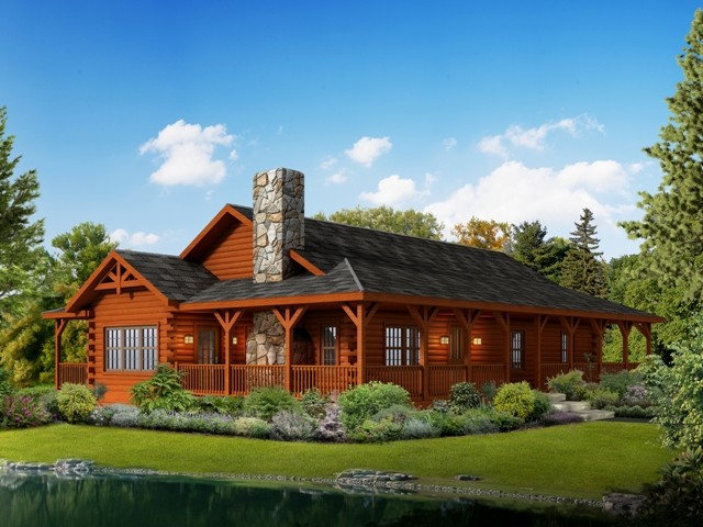 Liberty log cabin home exterior rendering.