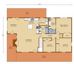 Liberty log cabin floor plan, liberty log cabin home, log homes, log cabins, engineered logs, Timberhaven, Timberhaven Log & Timber Homes, single story homes, summer feature home, log cabin home