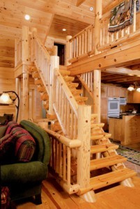log stair system in log home, wooden stair system, Log stair system, log homes, log cabin homes, log cabins, post and beam homes, timberframe homes, timber frame homes, laminated logs, engineered logs, floor plan designs, kiln dried logs, Timberhaven local reps, log homes in Pennsylvania, log homes in PA, Timberhaven Log Homes, Timberhaven Log & Timber Homes