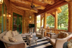 porch area of handcrafted log home, Outdoor entertainment areas, log homes, log cabin homes, log cabins, post and beam homes, timberframe homes, timber frame homes, laminated logs, engineered logs, floor plan designs, kiln dried logs, Timberhaven local reps, log homes in Pennsylvania, log homes in PA, Timberhaven Log Homes, Timberhaven Log & Timber Homes