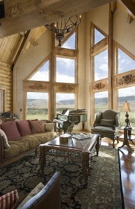 baby grand piano in log home with lots of windows, Indoor entertainment areas, log homes, log cabin homes, log cabins, post and beam homes, timberframe homes, timber frame homes, laminated logs, engineered logs, floor plan designs, kiln dried logs, Timberhaven local reps, log homes in Pennsylvania, log homes in PA, Timberhaven Log Homes, Timberhaven Log & Timber Homes