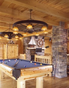 pool table in log home, Indoor entertainment areas, log homes, log cabin homes, log cabins, post and beam homes, timberframe homes, timber frame homes, laminated logs, engineered logs, floor plan designs, kiln dried logs, Timberhaven local reps, log homes in Pennsylvania, log homes in PA, Timberhaven Log Homes, Timberhaven Log & Timber Homes