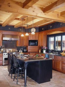 contrasting kitchen elements in log home, innovative kitchen appliances, log homes, log cabin homes, log cabins, post and beam homes, timberframe homes, timber frame homes, laminated logs, engineered logs, floor plan designs, kiln dried logs, Timberhaven local reps, log homes in Pennsylvania, log homes in PA, Timberhaven Log Homes, Timberhaven Log & Timber Homes