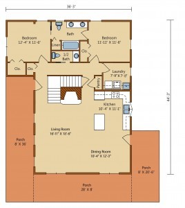 illustration of Harrisburg first level floor plan, harrisburg log home package, log homes, log cabin homes, log cabins, post and beam homes, timberframe homes, timber frame homes, laminated logs, engineered logs, floor plan designs, kiln dried logs, Timberhaven local reps, log homes in Pennsylvania, log homes in PA, Timberhaven Log Homes, Timberhaven Log & Timber Homes