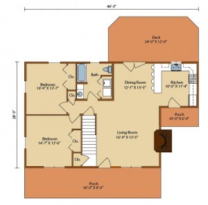 first level floor plan of log home, mountain view log home package, log homes, log cabin homes, log cabins, post and beam homes, timberframe homes, timber frame homes, laminated logs, engineered logs, floor plan designs, kiln dried logs, Timberhaven local reps, log homes in Pennsylvania, log homes in PA, Timberhaven Log Homes, Timberhaven Log & Timber Homes