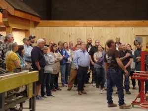 group taking tour of manufacturing facility, 2016 planning seminar, log homes, log cabin homes, log cabins, post and beam homes, timberframe homes, timber frame homes, laminated logs, engineered logs, floor plan designs, kiln dried logs, Timberhaven local reps, log homes in Pennsylvania, log homes in PA, Timberhaven Log Homes, Timberhaven Log & Timber Homes