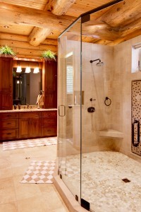 walk-in showers, large walk-in shower in stunning bathroom, log homes, log cabin homes, log cabins, post and beam homes, timberframe homes, timber frame homes, laminated logs, engineered logs, floor plan designs, kiln dried logs, Timberhaven local reps, log homes in Pennsylvania, log homes in PA, Timberhaven Log Homes, Timberhaven Log & Timber Homes