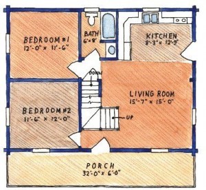 watercoloring of main level floor plan, juniata log home package, log homes, log cabin homes, log cabins, post and beam homes, timberframe homes, timber frame homes, laminated logs, engineered logs, floor plan designs, kiln dried logs, Timberhaven local reps, log homes in Pennsylvania, log homes in PA, Timberhaven Log Homes, Timberhaven Log & Timber Homes