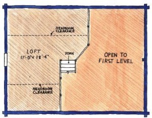 watercoloring of second level floor plan, juniata log cabin package, log homes, log cabin homes, log cabins, post and beam homes, timberframe homes, timber frame homes, laminated logs, engineered logs, floor plan designs, kiln dried logs, Timberhaven local reps, log homes in Pennsylvania, log homes in PA, Timberhaven Log Homes, Timberhaven Log & Timber Homes