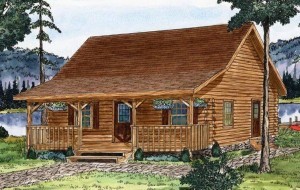 watercolor rendering of log cabin home, Juniata log home, log home package, juniata log cabin design, small log homes, log home design, log home plans, spring feature home, Timberhaven