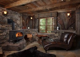 Reclaimed wood and stone elements