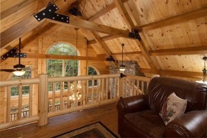 loft area with wooden ceiling, log home living, log homes, log cabin homes, log cabins, post and beam homes, timberframe homes, timber frame homes, laminated logs, engineered logs, floor plan designs, kiln dried logs, Timberhaven local reps, log homes in Pennsylvania, log homes in PA, Timberhaven Log Homes, Timberhaven Log & Timber Homes