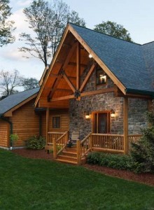 log home front entry, engineered log home, differences, log vs. timber frame homes, different home design options, log homes, log cabin homes, log cabins, post and beam homes, timberframe homes, timber frame homes, laminated logs, engineered logs, floor plan designs, kiln dried logs, log homes in PA, Timberhaven Log Homes, Timberhaven Log & Timber Homes