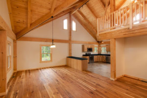 wide open space in post beam home, radiant floor heating, log homes, log cabins, timber frame homes, laminated logs, engineered logs, floor plan designs, kiln dried logs, log homes in Pennsylvania, Timberhaven Log Homes, Timberhaven Log & Timber Homes