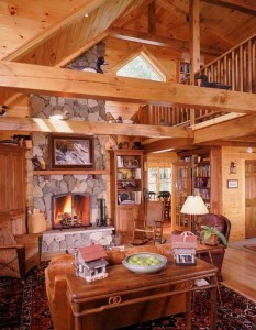 dining and great rooms in a log home, engineered logs, Timberhaven, log home living, timber frame home living, log home lifestyle, timber frame home lifestyle, log home living lifestyle