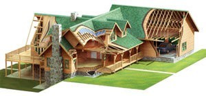 Finish Materials Log Home Package cutaway, cabin fever special, complete materials package, Timberhaven, log home package, log cabin package