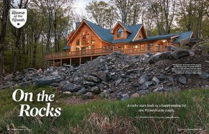 log home on the rocks, log homes, log cabins, timber frame homes, laminated logs, engineered logs, floor plan designs, kiln dried logs, log homes in Pennsylvania, Timberhaven Log Homes, Timberhaven Log & Timber Homes