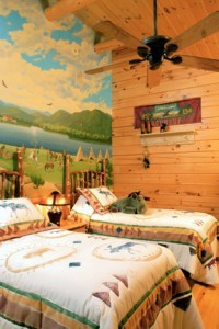 mural painted on wall, focal features, log homes, log cabins, timber frame homes, laminated logs, engineered logs, floor plan designs, kiln dried logs, log homes in Pennsylvania, Timberhaven Log Homes, Timberhaven Log & Timber Homes