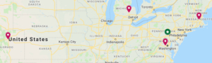 map of US with pushpins, fall events, fall log home planning seminar, fall national trade shows, fall open houses, log homes, timber frame homes, Timberhaven