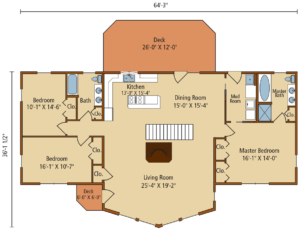 first level floor plan, Lakeside II, log home designs, log home floor plan, prow front, log homes, log cabins, log cabin homes, Timberhaven