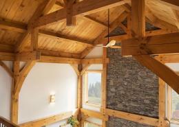 Timber frame ceiling and hammer truss