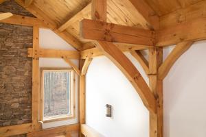 Angle braces in timber frame home