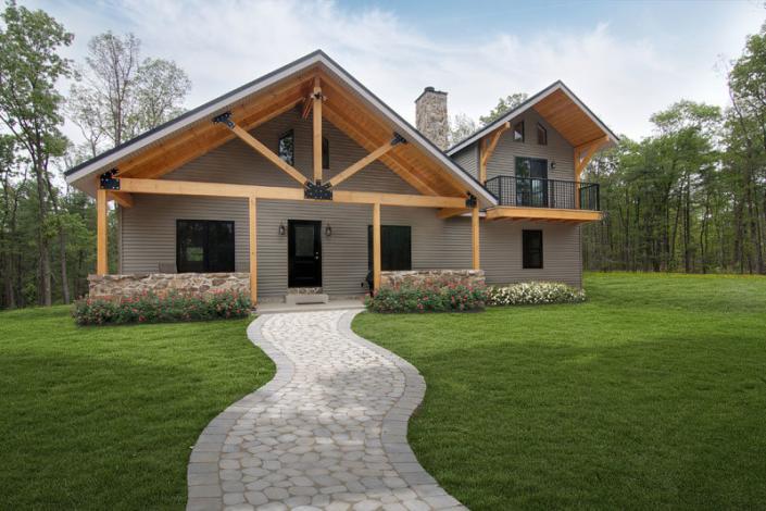 Large timber truss on post and beam home