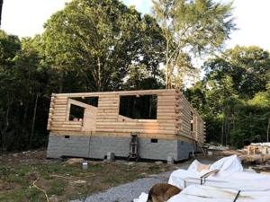 log home being built, under construction, model home, log home, Timberhaven