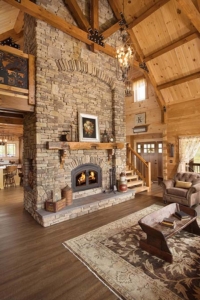 Log Home Great Room Fireplace