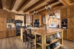 Log Home Kitchen with Workhorse Island